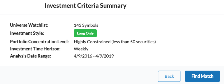 Investment Matching Criteria